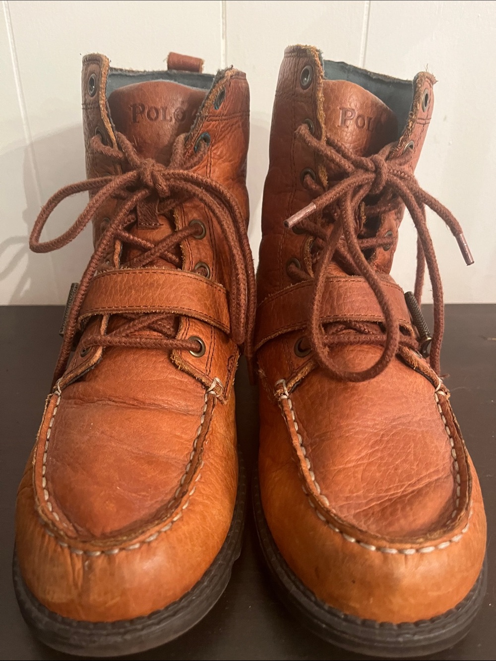 Polo by Ralph Lauren Cognac Brown Leather Ranger Lace-Up Boots